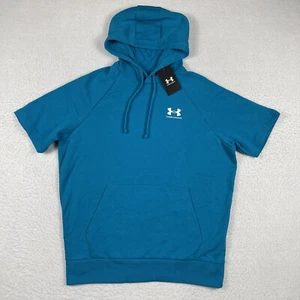 Under Armout Sweatshirt Mens Medium Loose Blue Rival Hoodie Short Sleeve NWT - Picture 1 of 12