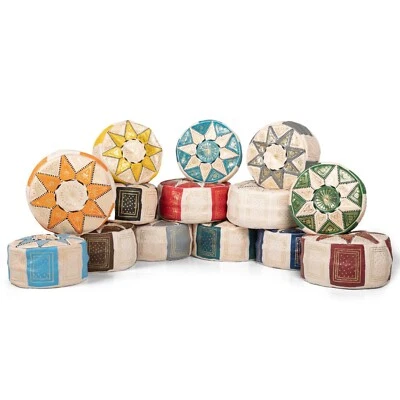Handmade Moroccan POUF Genuine Leather Pouffe Ottoman Footstool Multicolours - Image 1 of 4