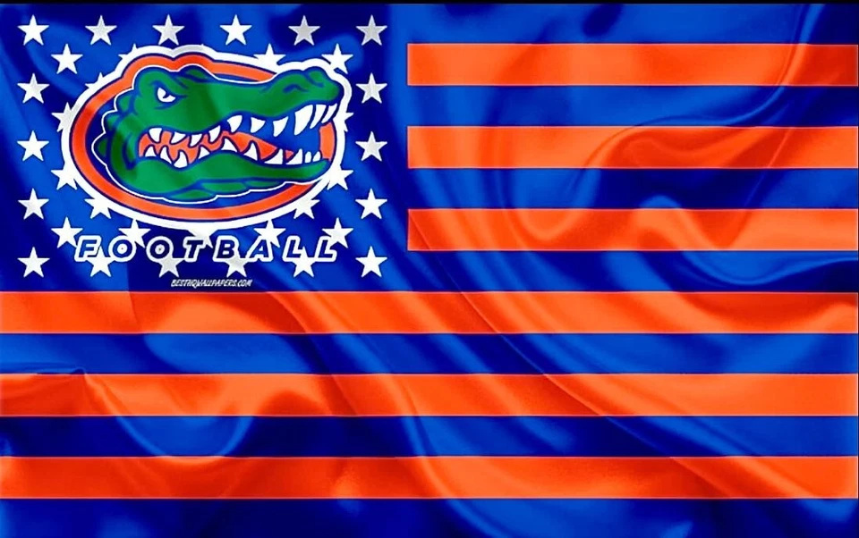 2 Florida Gators Wavy Stars & Stripes US Flag Design Vinyl STICKERS 5x3.15 Decal - Image 1 of 1