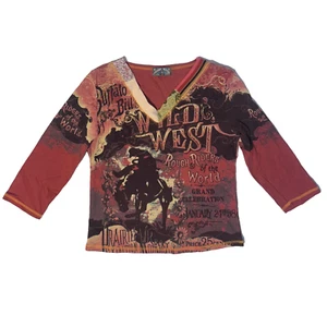 Vanilla Sugar Womens Top Buffalo Bill Wild West Cowboy 3/4 Sleeve Large Western - Picture 1 of 7