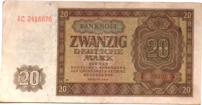 1948 Communist Germany DDR 20 Deutsche Mark Banknote - Image 1 of 2
