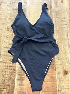 Shade & Shore Women's Blue One Piece Swimsuit V Neck Tie Front Adj Straps Large - Picture 1 of 9