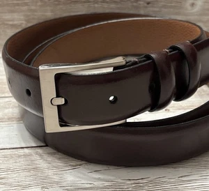 Cintura Pelle Marrone Fibbia Argento Taglia 50 XXL 56” Cioccolato Italiano Grande e Alta - Foto 1 di 6