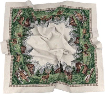 SANDNER Oberammergau Gobelin-Mitteldecke Tischdecke Berge Hirsch 2 Größen braun - Bild 1 von 4
