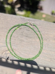 Variegated 2 mm chrome diopside bead necklace with 14 k clasp, 17 inch - Picture 1 of 6