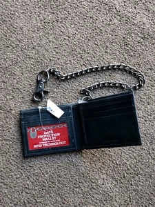 Cartera plegable de cuero genuino Dickies con cadena negra nueva  - Imagen 1 de 5