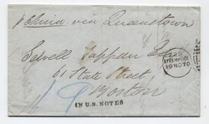 1870 Liverpool to Boston stampless "in us notes" depreciated currency [45.640] - Picture 1 of 3