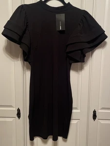 Neu mit Etikett kleines schwarzes Kleid sexy schwarz figurbetont Rüschenärmel von Fashion Nova - Bild 1 von 3