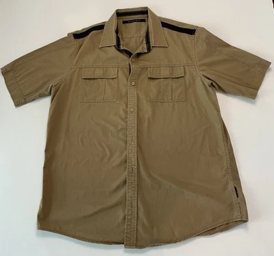 Camisa Sean John Para Hombres XL Beige Mezcla de Lino Manga Corta Bolsillos Utilitarios con Botones Foto 1 de 4