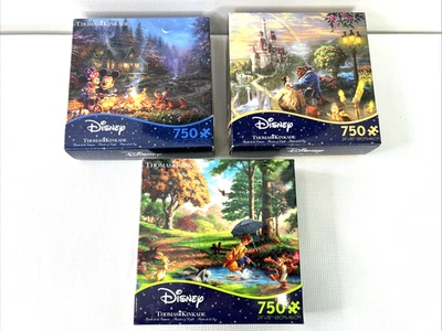 3 rompecabezas Disney Thomas Kinkade 750 piezas 24"x18" Belle Winnie Mickey Minnie NUEVO Foto 1 de 4