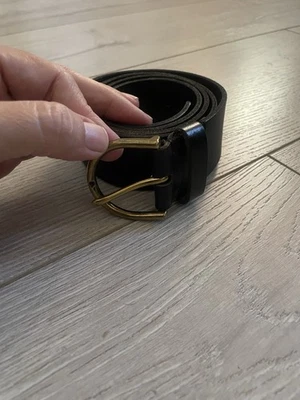 American Eagle Black Leather Brass Colored Buckle Belt M/L nice - Image 1 of 4