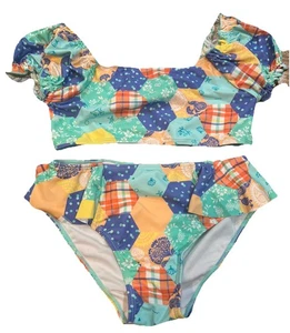 Peek Patchwork Pixie Swim Top Flutter Bikini Swimsuit 2 Piece Set Size 10 UPF50+ - Picture 1 of 8