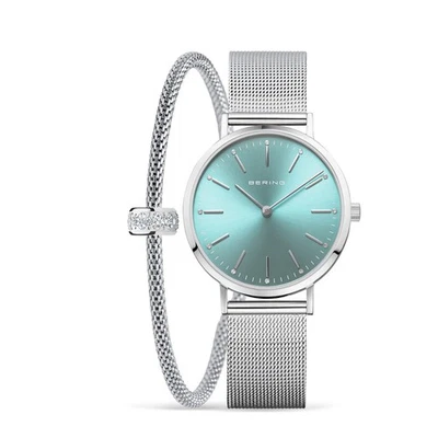 Bering Time - Reloj Damas Plata y Azul con Juego de Pulsera de Cristal 14134-005-GWP Foto 1 de 4