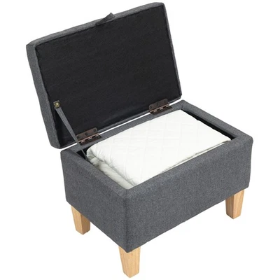 HOMCOM Linen Storage Ottoman Storage Box with Rubberwood Legs, Charcoal Grey - Image 1 of 4