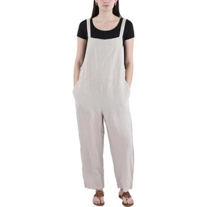 Eileen Fisher Womens Beige Organic Linen Sleeveless Cropped Jumpsuit S BHFO 6453 - Picture 1 of 2