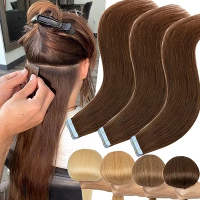 Cinta invisible en extensiones de cabello humano Remy trama de piel gruesa marrón oscuro 40 piezas Foto 1 de 4