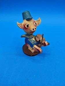 Antik Vintage Japan Schwein Holz Holz Wackelkopf spielen Geige Violine KOSTENLOSER VERSAND - Bild 1 von 6