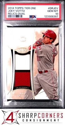 2014 TOPPS TIER ONE RELICS DUAL #DRJEV JOEY VOTTO #/50 POP 1 PSA 10 - Image 1 of 2