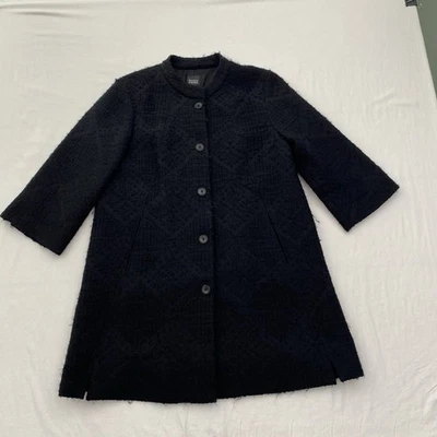 Eileen Fisher Jacket Womens Small Black Wool Silk Lined Mid Length Textured - Image 1 of 4