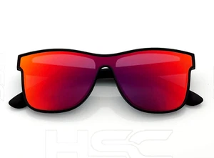 Polarized Sunglasses Deion Prime Time Style Black Frame Red Mirror Shield Lens - Picture 1 of 17