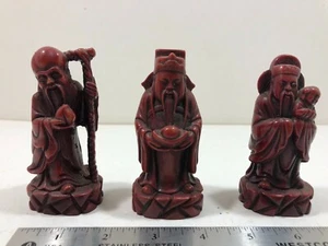 4" Fuk Luk Sau Statue Three Wise Men 3 Deities Feng Shui Health Wealth Happiness - Picture 1 of 8
