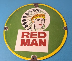 Vintage Tobacco Sign - Porcelain Red Man Chew Gas Pump Display Sign - Picture 1 of 15
