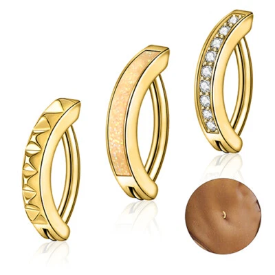 3Pcs Gold & Silver Stainless Steel CZ Navel Belly Button Rings Piercing Set - Image 1 of 4