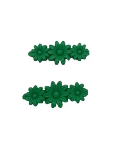 Vintage Goody Snap-Tight Girl Barrettes Set Green Flowers Pair - Picture 1 of 3