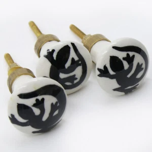 Möbelknöpfe Set 3 STK Griffe Weiß Schwarz Keramik Möbelknopf Echse Gecko - Bild 1 von 4