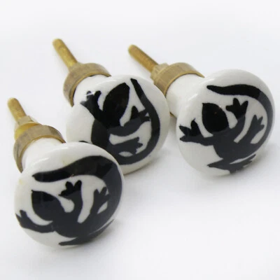 Möbelknöpfe Set 3 STK Griffe Weiß Schwarz Keramik Möbelknopf  Echse Gecko - Bild 1 von 4
