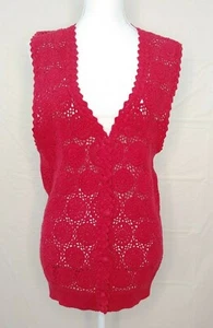 Vtg OBR Womens Sweater Small Red Floral Crochet Button Front Sleeveless Cardigan - Picture 1 of 5