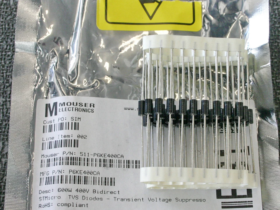 50 Pieces STMicro P6KE400CA TVS Bi-Direct Diode DO-204AC Mouser #511-P6KE400CA - Image 1 of 1