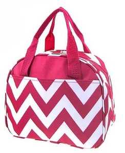 Chevron Camp School Work Lunch Box Bag Purple Maroon Blue Black White Pink Green - Picture 1 of 6