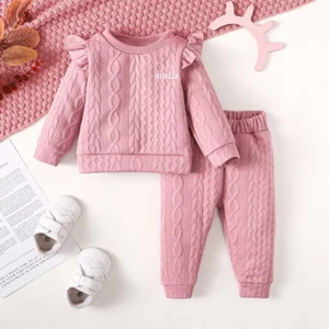 3PCS Infant Girl Clothes Set Solid Long Sleeves Top+Pants+Headband Spring&Autumn - Picture 1 of 5