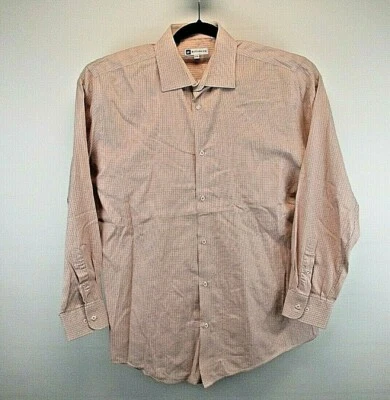 Bachrach Button Up Shirt Men's X-Large Orange Blue White Plaid 100% Cotton - Image 1 of 4