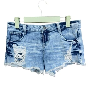 Vanilla Star Jean Shorts Juniors Size 11 Blue Acid Wash Cutoff Booty Distressed - Picture 1 of 9