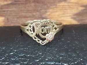 10k Yellow Gold Ladies Ring Size 7 Mom Heart Rose Gold Flower Detail estate find