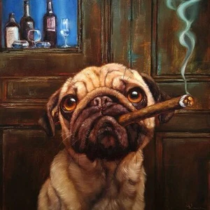 Uptown Pug Lucia Heffernan Art Print Poster Dog Puppy Smoke Cigar Smoking 16x16 - Picture 1 of 1