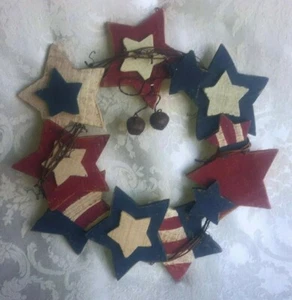 HOLZ AUSSCHNITT AMERICANA RUSTIKAL PRIMITIV STERNKRANZ DEKOR FÜR TÜR ODER GARTEN 13" - Bild 1 von 11