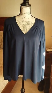 Elizabeth and James Ophelia long sleeve Boho blouse in indigo blue, size Medium - Picture 1 of 10