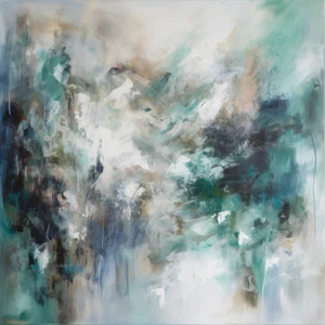 Weiß Schwarz Aqua & Blau Abstrakt Modern Stil Bemalt Leinwand Wandbild Kunstdruck - Bild 1 von 1