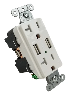 Hubbell USB20X2W USB Charger Duplex Receptacle Tamper Resistant White 20A 125V - Image 1 of 4