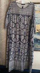 Zanzea Knit Maxi Dress Cotton Navy Blue/ White Short Sleeve Sz 4X NWT - Picture 1 of 9