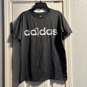 Adidas Shirt Youth Large 14/16 Gray Big Logo Short Sleeve Athletic Shirt - Picture 1 of 2