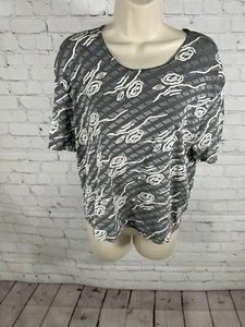 VTG Jostar USA Grey White Rose Short Sleeve Pullover Women’s Blouse L - Picture 1 of 6