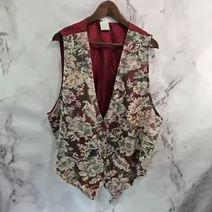 Vintage Tapestry Vest Womens XL Green Floral Woven Cottagecore 90s 80s Carpet - Picture 1 of 13