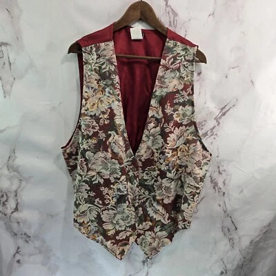 Vintage Tapestry Vest Womens XL Green Floral Woven Cottagecore 90s 80s Carpet - Image 1 of 4