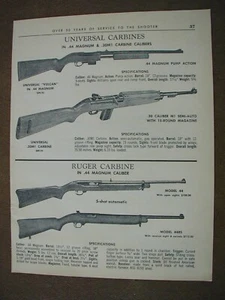 1964 Universal, Ruger Carbines Mossberg 642, 640, 620 2 sided PRINT AD 60-37 - Picture 1 of 2