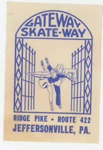 Gateway Skate-Park 1930-50 Jeffersonville, Pensilvania. Etiqueta de patinaje de colección EVN3 - Imagen 1 de 2