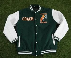 Hialeah Hurricanes Football Varsity Jacket Large Coach Style Green White - Picture 1 of 13